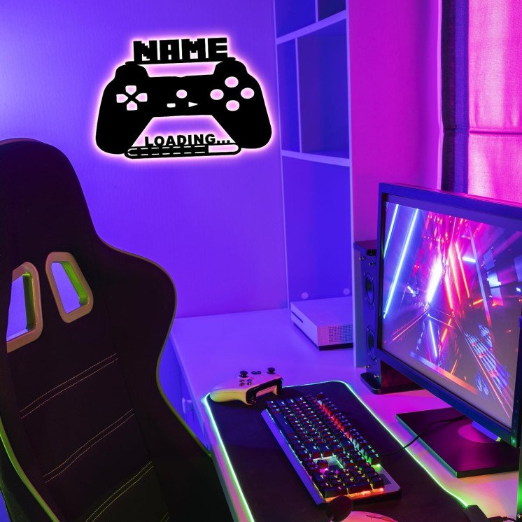 Gamer Geschenkidee personalisiert Mit Name Zimmer Beleuchtung Wand Lampe - Gaming Zone LOADING ... Led Schild - Zimmer Deko -