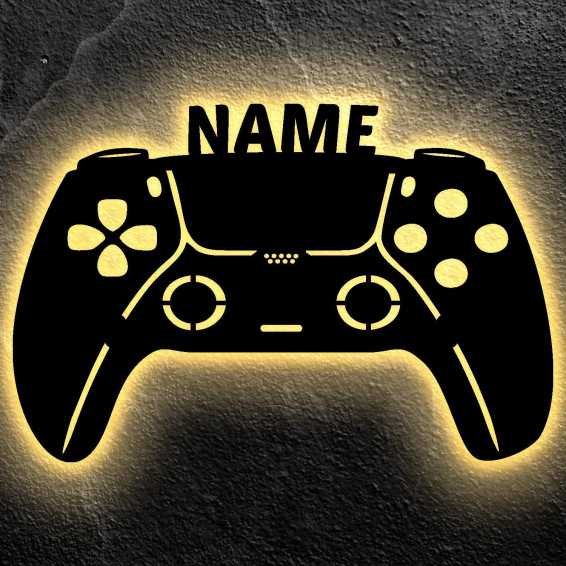 LEON FOLIEN Led Gaming Controller Lampe - Gaming Zimmer Deko - Wandlampe Mit Name - Personalisierte Wanddeko - Besondere