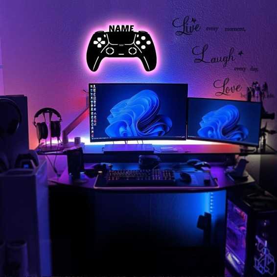 LEON FOLIEN Led Gaming Controller Lampe - Gaming Zimmer Deko - Wandlampe Mit Name - Personalisierte Wanddeko - Besondere