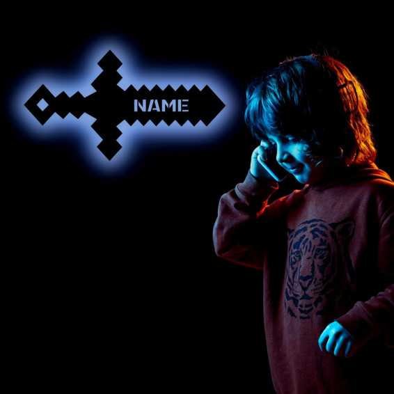 Schwert Led Pixelschwert personalisierbares Geschenk - Pixel Wand Deko - Wandlampe Schwert MDF Holz für Junge Mädchen Kinder -