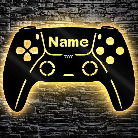 LEON FOLIEN Led Gaming Controller Lampe - Gaming Zimmer Deko - Wandlampe Mit Name - Personalisierte Wanddeko - Besondere