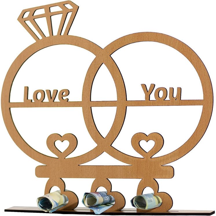 LEON FOLIEN Geldgeschenk Herzen Ringe Partner Geschenke LOVE YOU Hochzeitsgeschenk Aus MDF Holz Buche - brautpaar - Jubiläum -