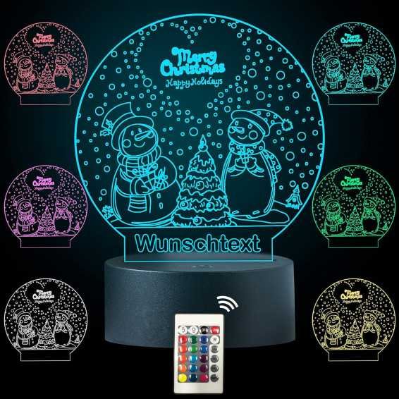 LEON - FOLIEN Weihnachten 3D Illusion Schneemann & -Frau Lampe Nachtlicht Tischlampe 16 Farben USB Touch Switch Led Licht