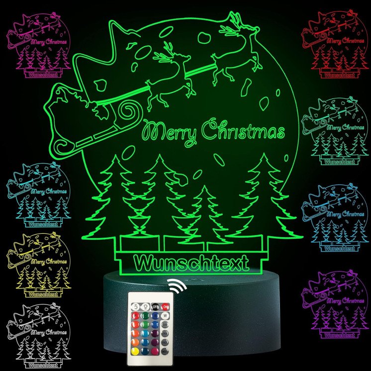 Weihnachtsmann 3D Illusion Lampe Nikolaus mit Wunschtext Tischlampe 16 Farben USB Touch Switch Led Licht Dekorationsideen für