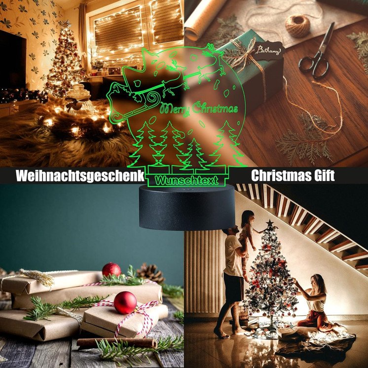 Weihnachtsmann 3D Illusion Lampe Nikolaus mit Wunschtext Tischlampe 16 Farben USB Touch Switch Led Licht Dekorationsideen für