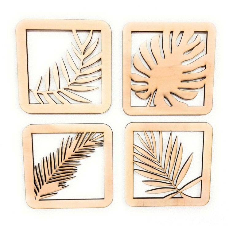 Deko Wandbilder - Set aus Holz 'TROPICAL' -4 Stück 15cm x 15cm - Wand Dekoration