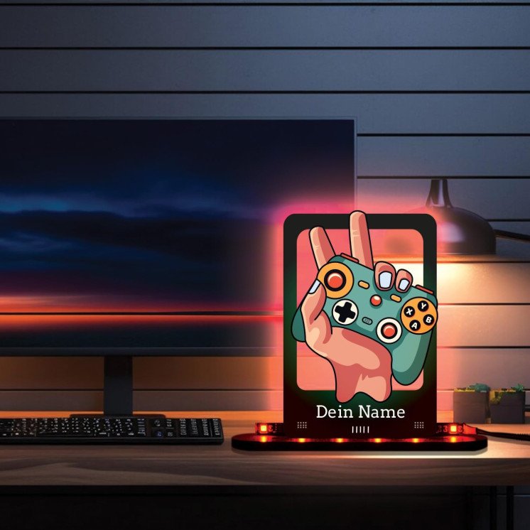 Gaming Led 3D Cartoon in RGB Beleuchtung - Personalisiert NAME auf Holz gedruckt Tischdeko - Gamer Geschenke - Besondere