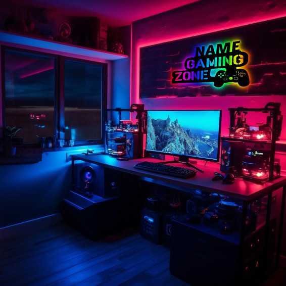 Led Gaming Zone Schild - RGB Gamer Geschenkidee personalisiert Mit Name Zimmer Beleuchtung Wand Lampe - Zimmer Deko - Besondere