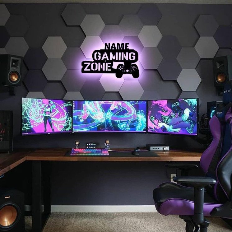 Led Gaming Zone Schild - RGB Gamer Geschenkidee personalisiert Mit Name Zimmer Beleuchtung Wand Lampe - Zimmer Deko - Besondere