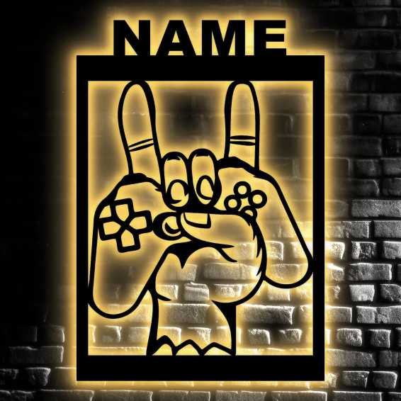 LEON FOLIEN Led Schild Gaming - Beleuchtung - Personalisiert NAME auf Holz - Gamer Geschenke - Besondere Geschenke für