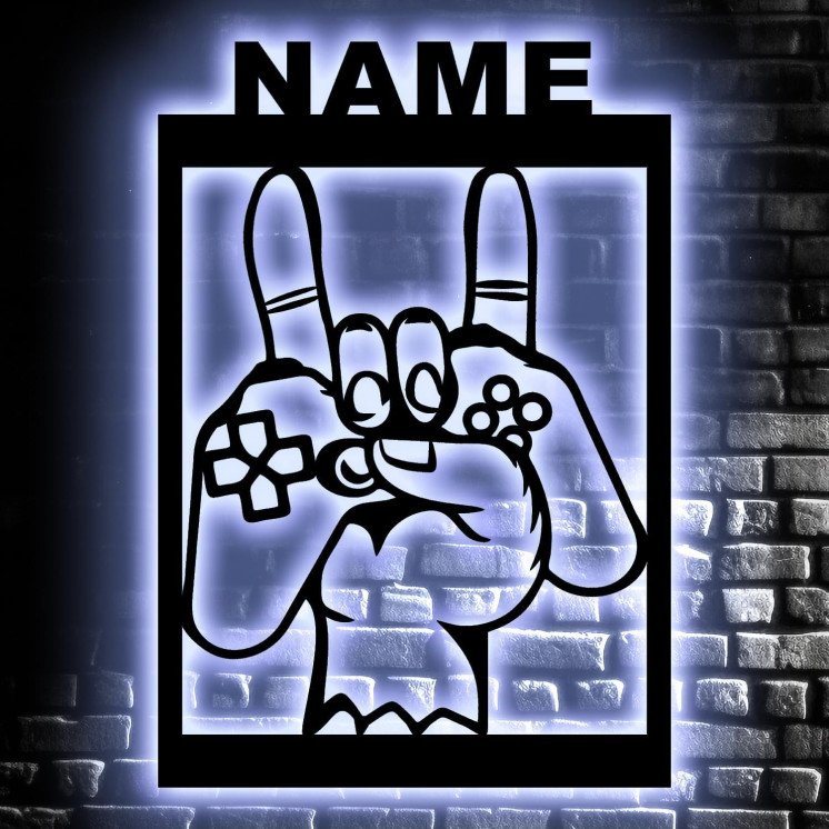 LEON FOLIEN Led Schild Gaming - Beleuchtung - Personalisiert NAME auf Holz - Gamer Geschenke - Besondere Geschenke für