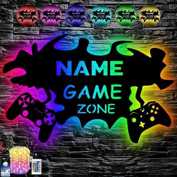 rgb Led GAME ZONE Schild - Gamer Geschenkidee personalisiert Mit Name Zimmer Beleuchtung Wand Lampe - Zimmer Deko - Besondere