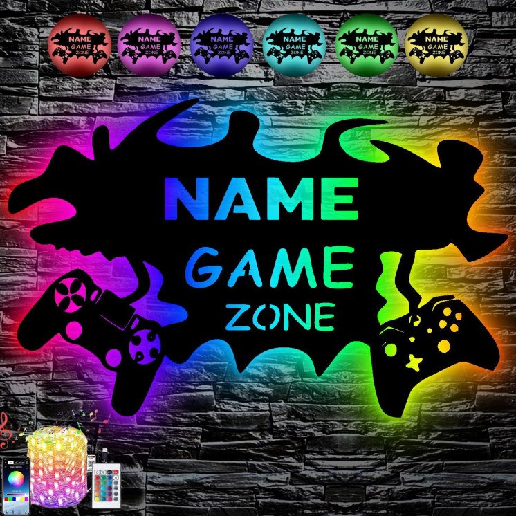 rgb Led GAME ZONE Schild - Gamer Geschenkidee personalisiert Mit Name Zimmer Beleuchtung Wand Lampe - Zimmer Deko - Besondere