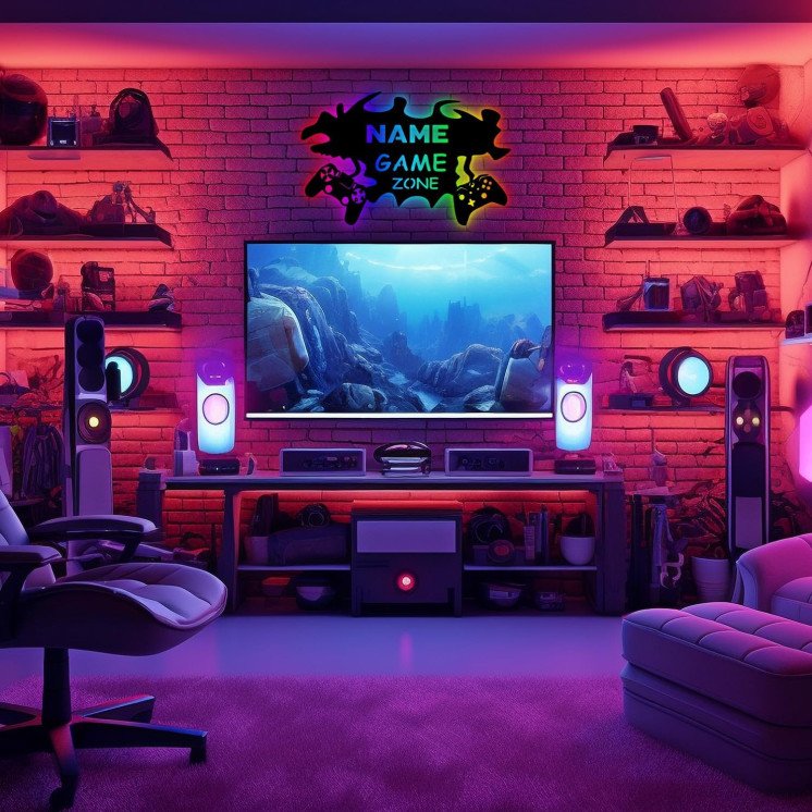 rgb Led GAME ZONE Schild - Gamer Geschenkidee personalisiert Mit Name Zimmer Beleuchtung Wand Lampe - Zimmer Deko - Besondere