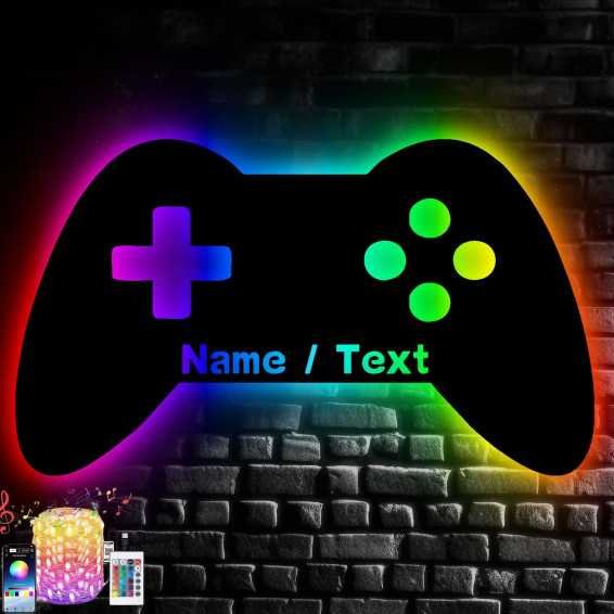 LEON FOLIEN Led Gaming RGB Controller Lampe - Gaming Zimmer Deko - Wandlampe Mit Name - Personalisierte Wanddeko - Besondere