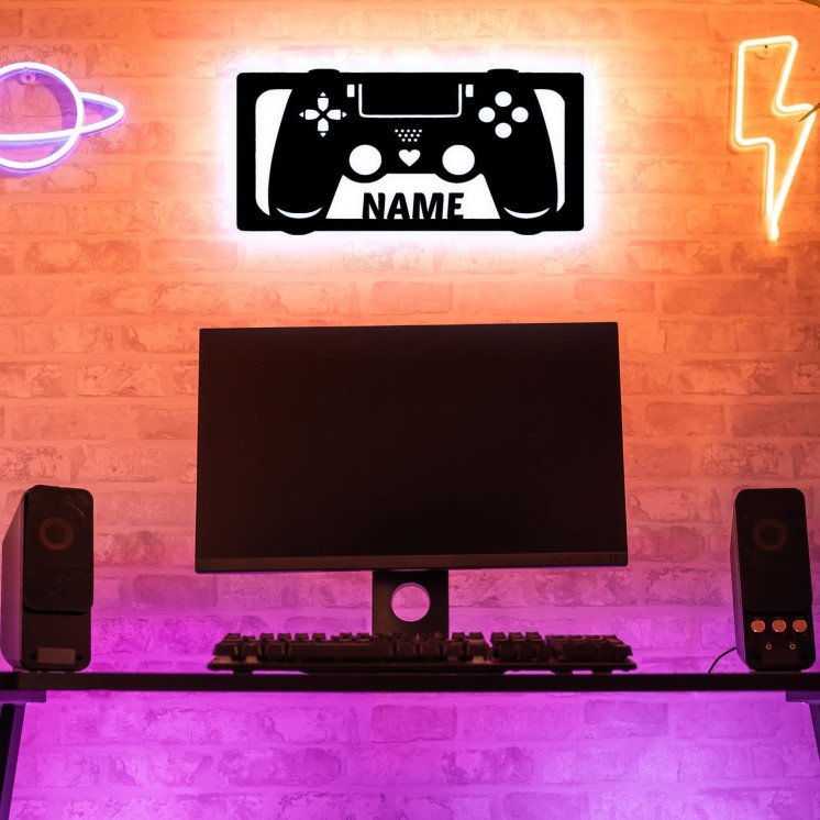 LEON FOLIEN Gaming Beleuchtung Wand Lampe in RGB LED Mit 16 Farben USB App Bedienung/Musikgesteuert I Gaming Zone für Videospiel