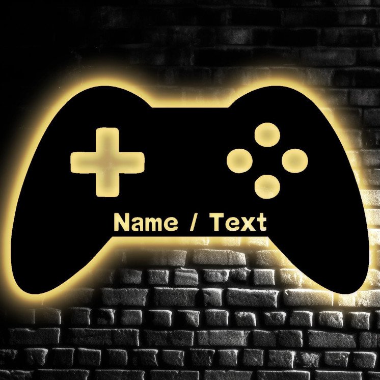 LEON FOLIEN Led Gaming Controller Lampe - Gaming Zimmer Deko - Wandlampe Mit Name - Personalisierte Wanddeko - Besondere