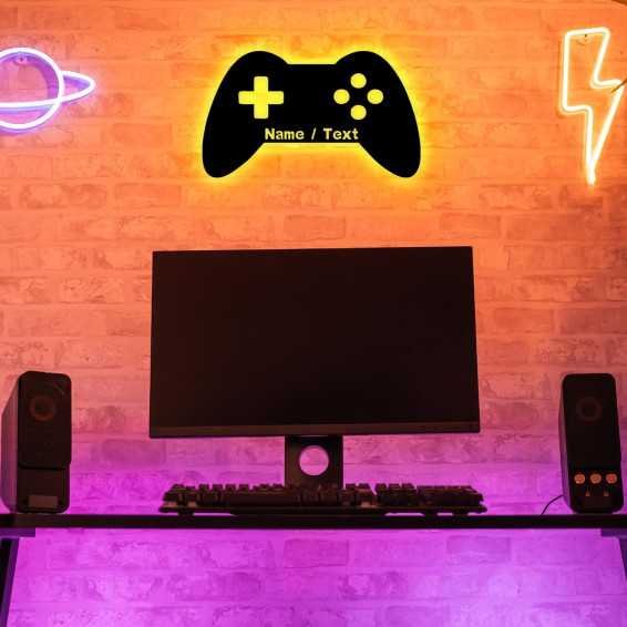 LEON FOLIEN Led Gaming Controller Lampe - Gaming Zimmer Deko - Wandlampe Mit Name - Personalisierte Wanddeko - Besondere