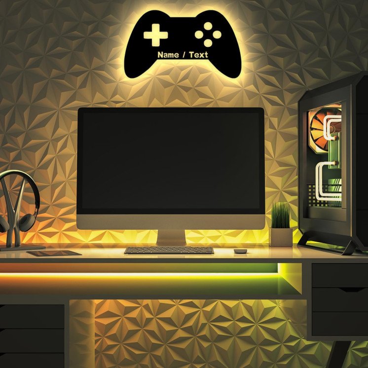 LEON FOLIEN Led Gaming Controller Lampe - Gaming Zimmer Deko - Wandlampe Mit Name - Personalisierte Wanddeko - Besondere