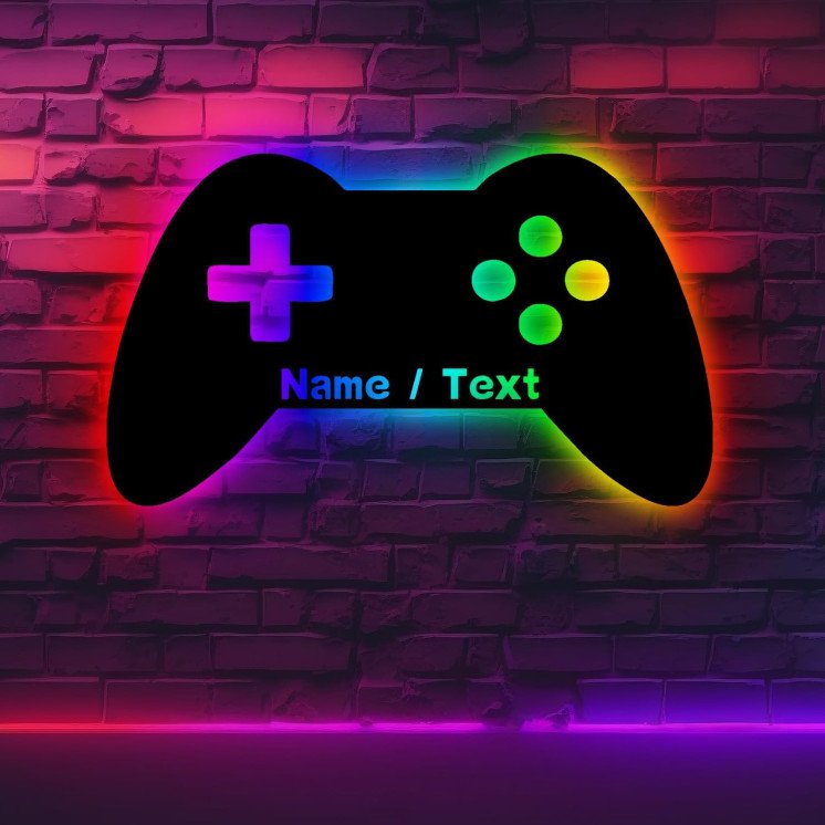 LEON FOLIEN Led Gaming Controller Lampe - Gaming Zimmer Deko - Wandlampe Mit Name - Personalisierte Wanddeko - Besondere