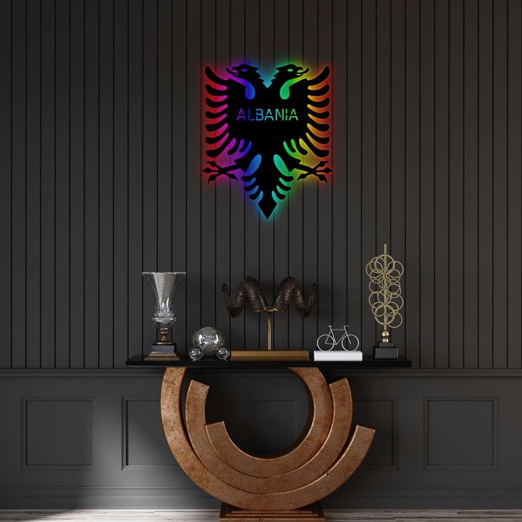 RGB LED Albania - Albanische Doppeladler - Lasergravur Shqipërisë Wunschtext Schlummerlicht für Schlafzimmer Wohnzimmer - in 7