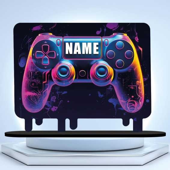 Controller Gamer Gaming - Personalisiert NAME auf Holz gedruckt Tischdeko (optional) Led RGB Beleuchtung - Geschenke - Besondere