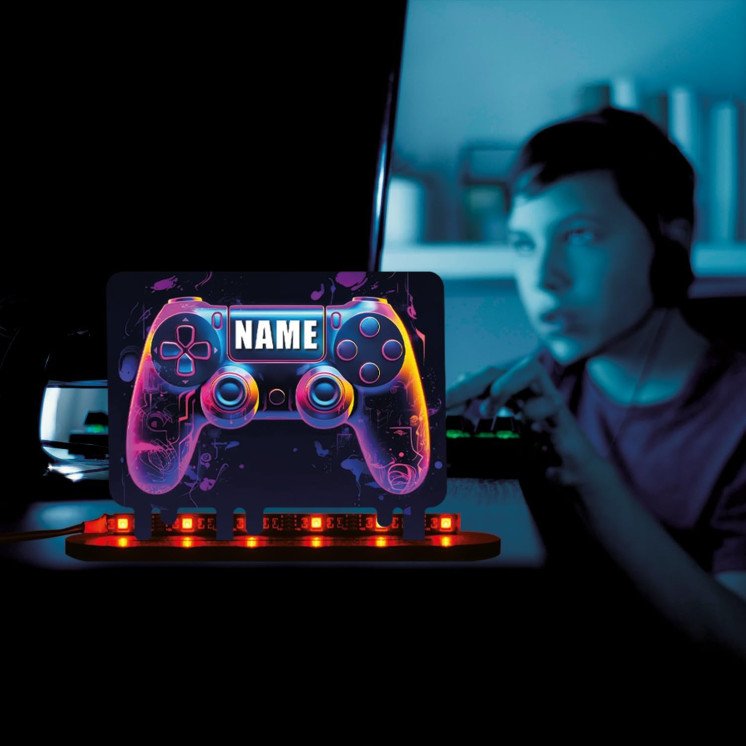 Controller Gamer Gaming - Personalisiert NAME auf Holz gedruckt Tischdeko (optional) Led RGB Beleuchtung - Geschenke - Besondere