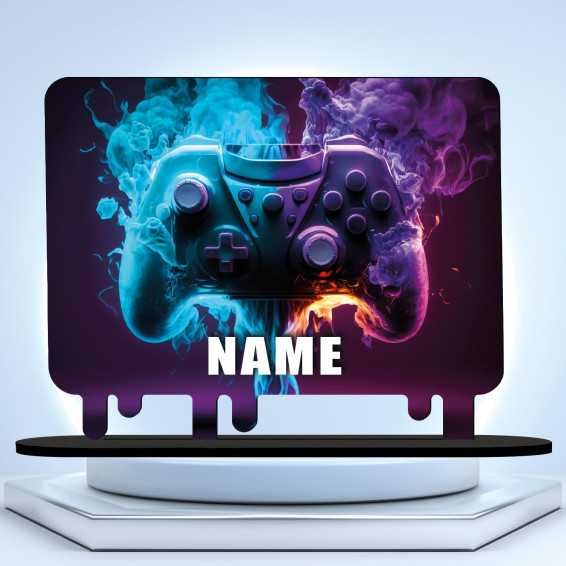 Controller Gamer Gaming (optional) Led RGB Beleuchtung - Personalisiert NAME auf Holz gedruckt Tischdeko - Geschenke - Besondere