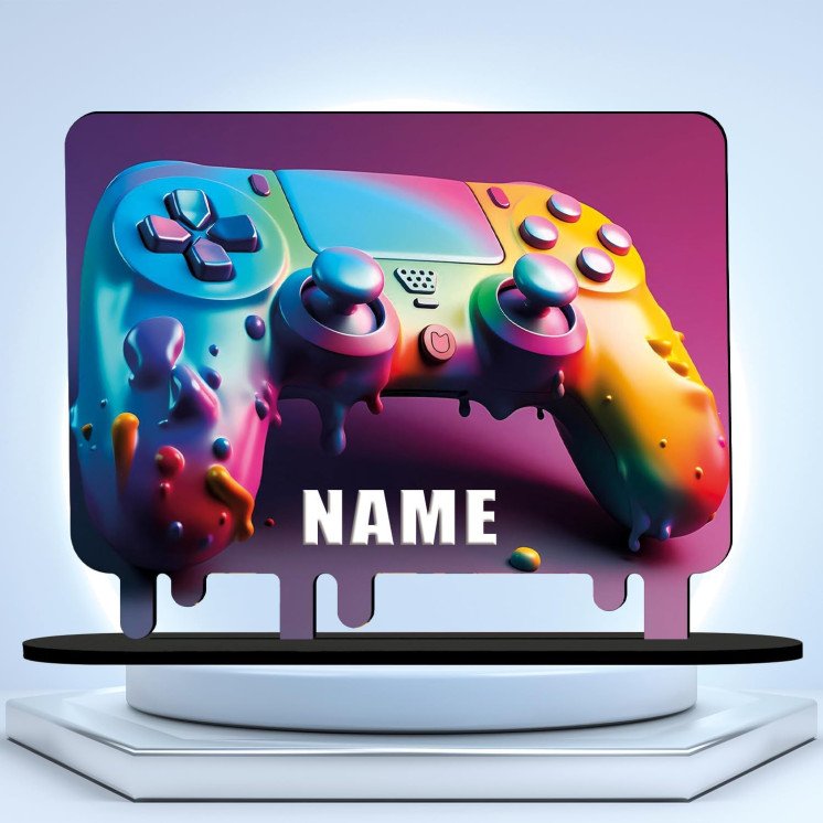 Controller Gamer Gaming (optional) Led RGB Beleuchtung - Personalisiert NAME auf Holz gedruckt Tischdeko - Geschenke - Besondere