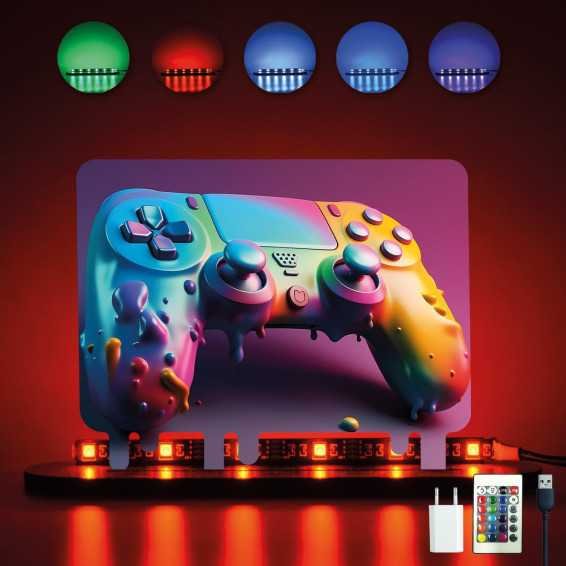 Controller Gamer Gaming (optional) Led RGB Beleuchtung - Personalisiert NAME auf Holz gedruckt Tischdeko - Geschenke - Besondere