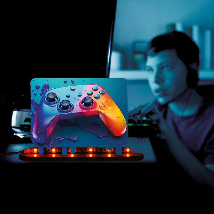 3D Style, Controller Gamer Gaming (optional) Led RGB Beleuchtung - Personalisiert NAME auf Holz gedruckt Tischdeko - Geschenke -