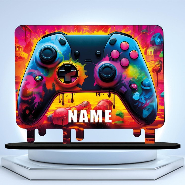 3D Controller Gamer Gaming (optional) Led RGB Beleuchtung - Personalisiert NAME auf Holz gedruckt Tischdeko - Geschenke -