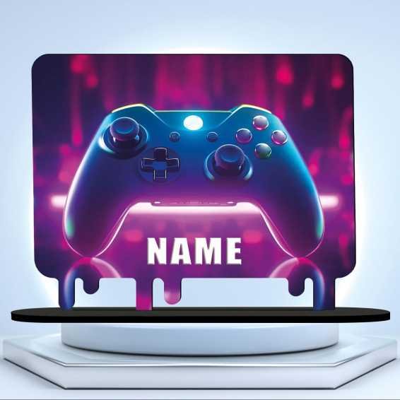 3D GAMER Personalisiert NAME auf Holz gedruckt Tischdeko - Controller Gamer Gaming (optional) Led RGB Beleuchtung - Geschenke -