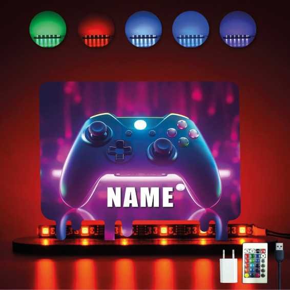 3D GAMER Personalisiert NAME auf Holz gedruckt Tischdeko - Controller Gamer Gaming (optional) Led RGB Beleuchtung - Geschenke -