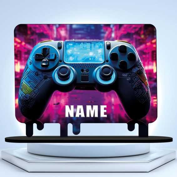 3D Tischdeko GAME Controller Gamer Gaming (optional) Led RGB Beleuchtung - Personalisiert NAME auf Holz gedruckt Tischdeko -