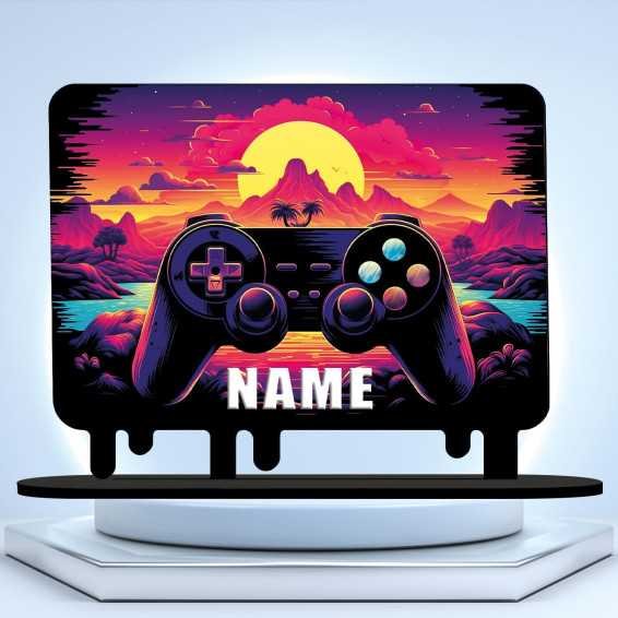 3D Controller Gamer Gaming (optional) Led RGB Beleuchtung - Personalisiert NAME auf Holz gedruckt Tischdeko - Geschenke -