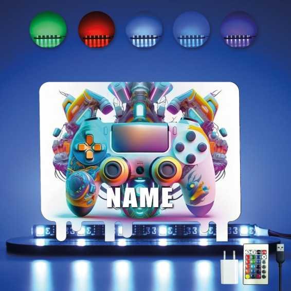 3D GAMER Personalisiert NAME auf Holz gedruckt Tischdeko - Controller Gamer Gaming (optional) Led RGB Beleuchtung - Geschenke -