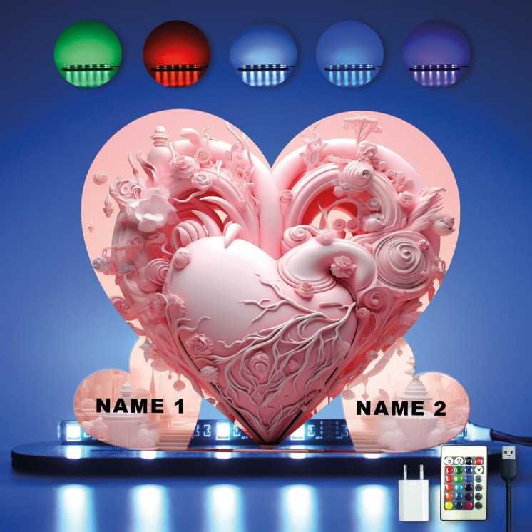 LOVE Herzen Mit 2 NAMEN auf Holz gedruckt (optional) Led RGB Beleuchtung - Geschenke - Hochzeitsgeschenk - brautpaar - Verlobung