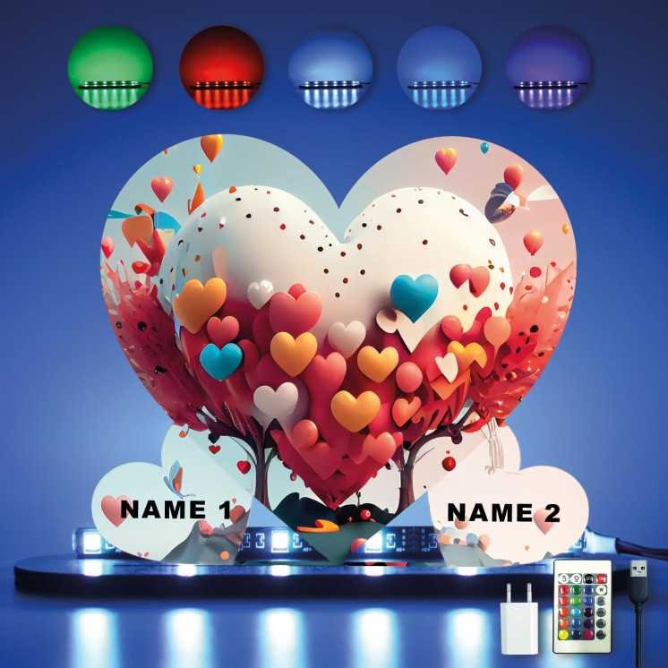 LOVE Herzen Mit 2 NAMEN auf Holz gedruckt (optional) Led RGB Beleuchtung - Geschenke - Hochzeitsgeschenk - brautpaar - Verlobung