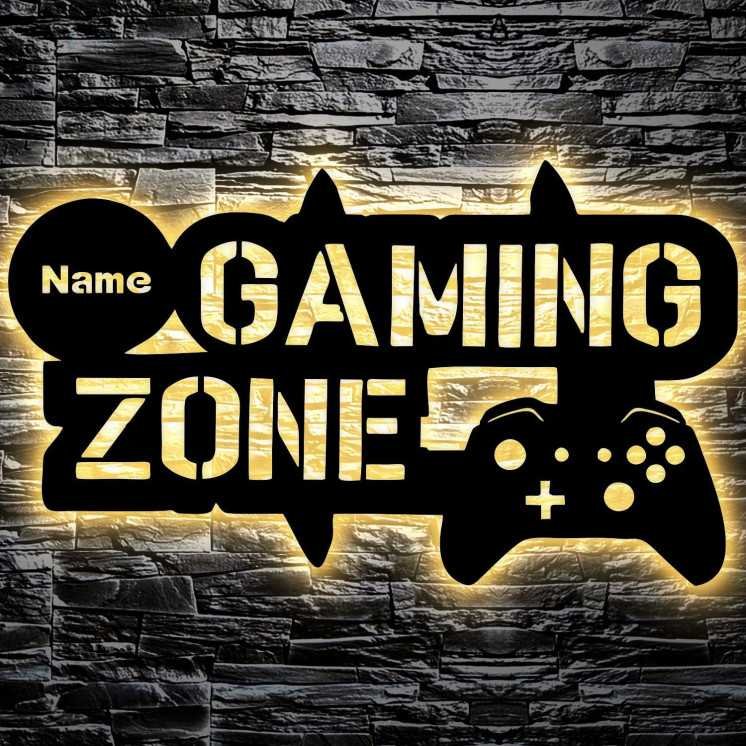 Gaming Zone - Gamer Geschenke personalisiert I Zimmer Beleuchtung Wand Lampe in LED - für Videospiel Fans - Zockerbude - Wand