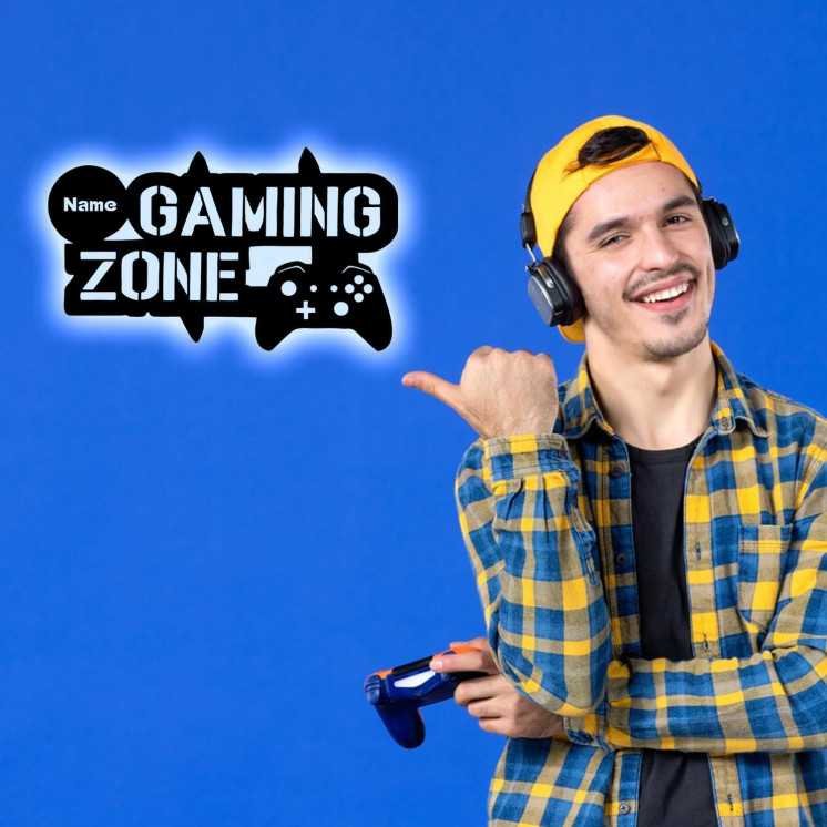 Gaming Zone - Gamer Geschenke personalisiert I Zimmer Beleuchtung Wand Lampe in LED - für Videospiel Fans - Zockerbude - Wand