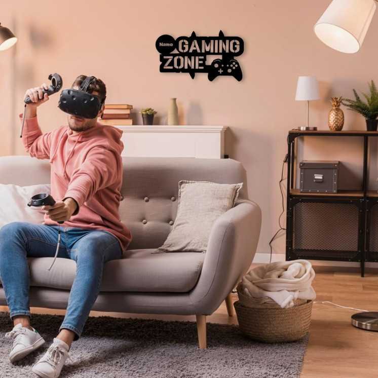 Gaming Zone - Gamer Geschenke personalisiert I Zimmer Beleuchtung Wand Lampe in LED - für Videospiel Fans - Zockerbude - Wand