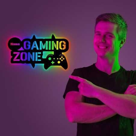 RGB LED Gaming Zone - Gamer Geschenke personalisiert NAME Bedienung über die App Wand Lampe für Videospiel Fans - Zockerbude -