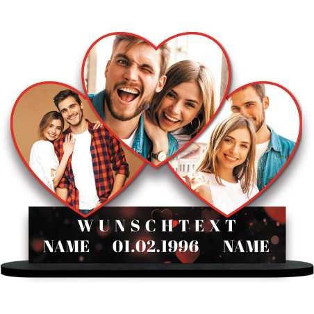 3D Herzen Love Liebesgeschenk Personalisiert in 3 Foto & Namen & Text auf Holz gedruckt (optional) Led RGB Beleuchtung -