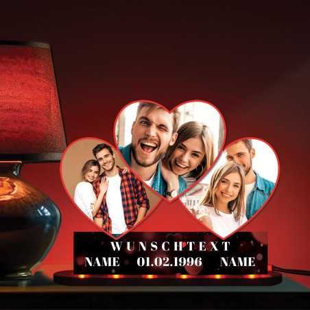 3D Herzen Love Liebesgeschenk Personalisiert in 3 Foto & Namen & Text auf Holz gedruckt (optional) Led RGB Beleuchtung -