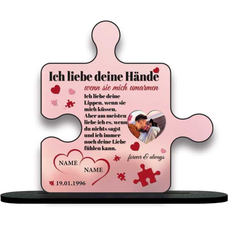 Puzzle ich Liebe Deine hände 2 Namen & Foto auf Holz gedruckt (optional) Led RGB Beleuchtung -