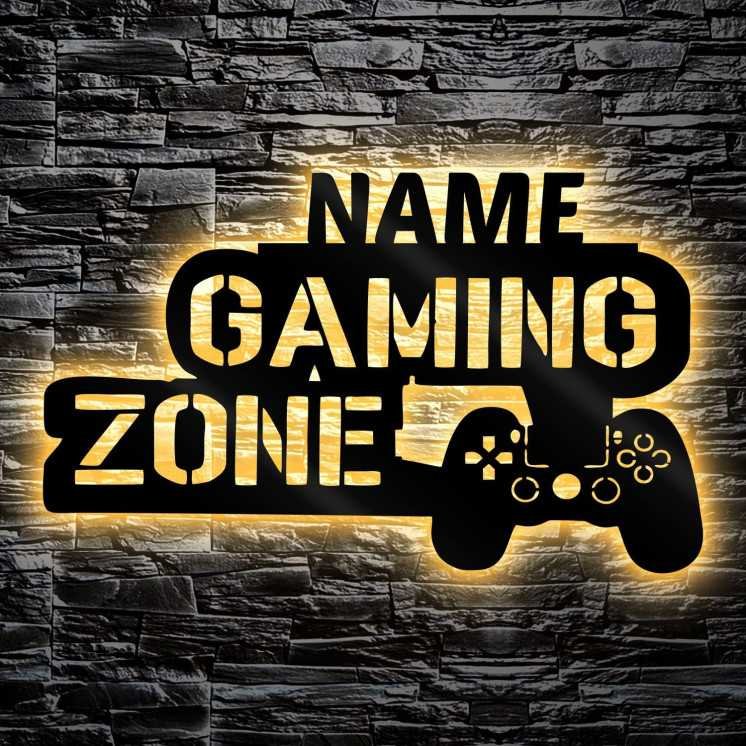 Led Gaming Zone Schild - Gamer Geschenkidee personalisiert Mit Name Zimmer Beleuchtung Wand Lampe - Zimmer Deko - Besondere