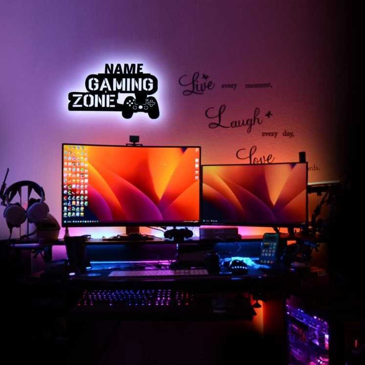 Led Gaming Zone Schild - Gamer Geschenkidee personalisiert Mit Name Zimmer Beleuchtung Wand Lampe - Zimmer Deko - Besondere