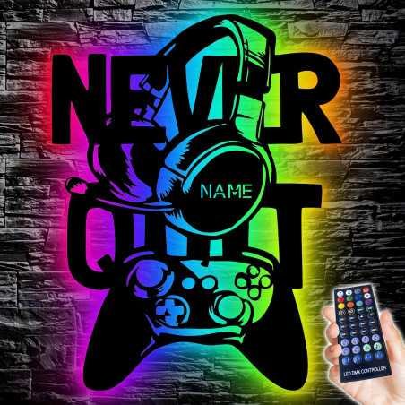 NEVER QUIT - RGB Led Gaming Schild - Gamer Geschenkidee personalisiert Mit Name Wand Lampe - Zimmer Deko - Besondere Geschenke