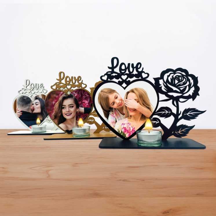 Teelichthalter Love Mit Foto auf Holz gedruckt - Hochzeitsgeschenk Liebesgeschenk Herz Individuelles Geschenk zur Hochzeit oder